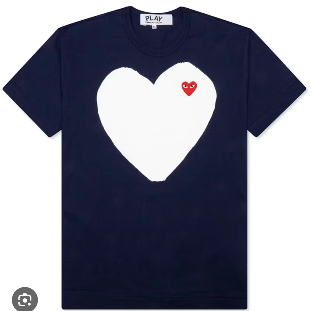 PLAY Comme des Garçons White Heart Tee Navy | Made in Japan | XL